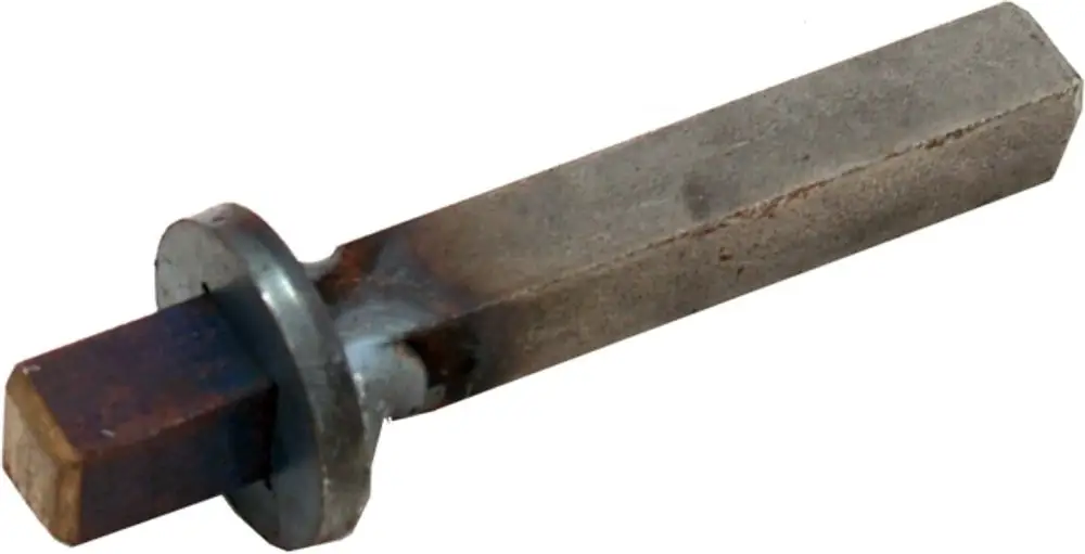 Wolf Klappenwelle mit Scheibe, kurze Form, aus Metall, mit viereckigem Ende und runder Scheibe, für Mechanismen oder Montageanwendungen.